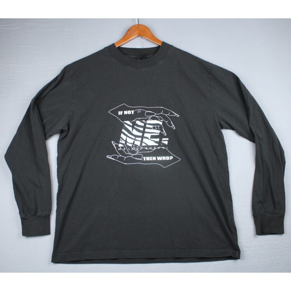 Melody Ehsani Mens Large Black Cotton Blend Pullover Long Sleeve ShirtMelody Ehs